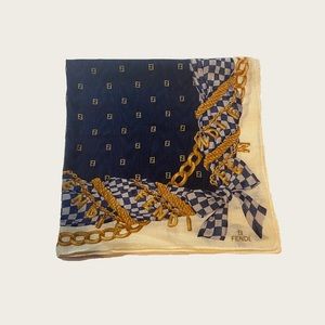 Fendi Navy Gold Chain Zucca Handkerchief